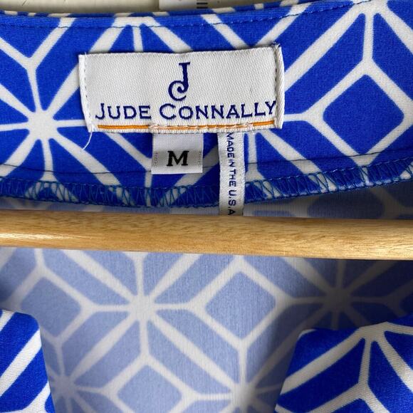 Jude Connally Megan Dress Size M Cobalt Blue Star Lattice 3/4 Sleeve Nautical - Picture 11 of 13